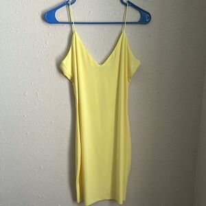 Vibrant Yellow Ribbed Mini Slip Dress